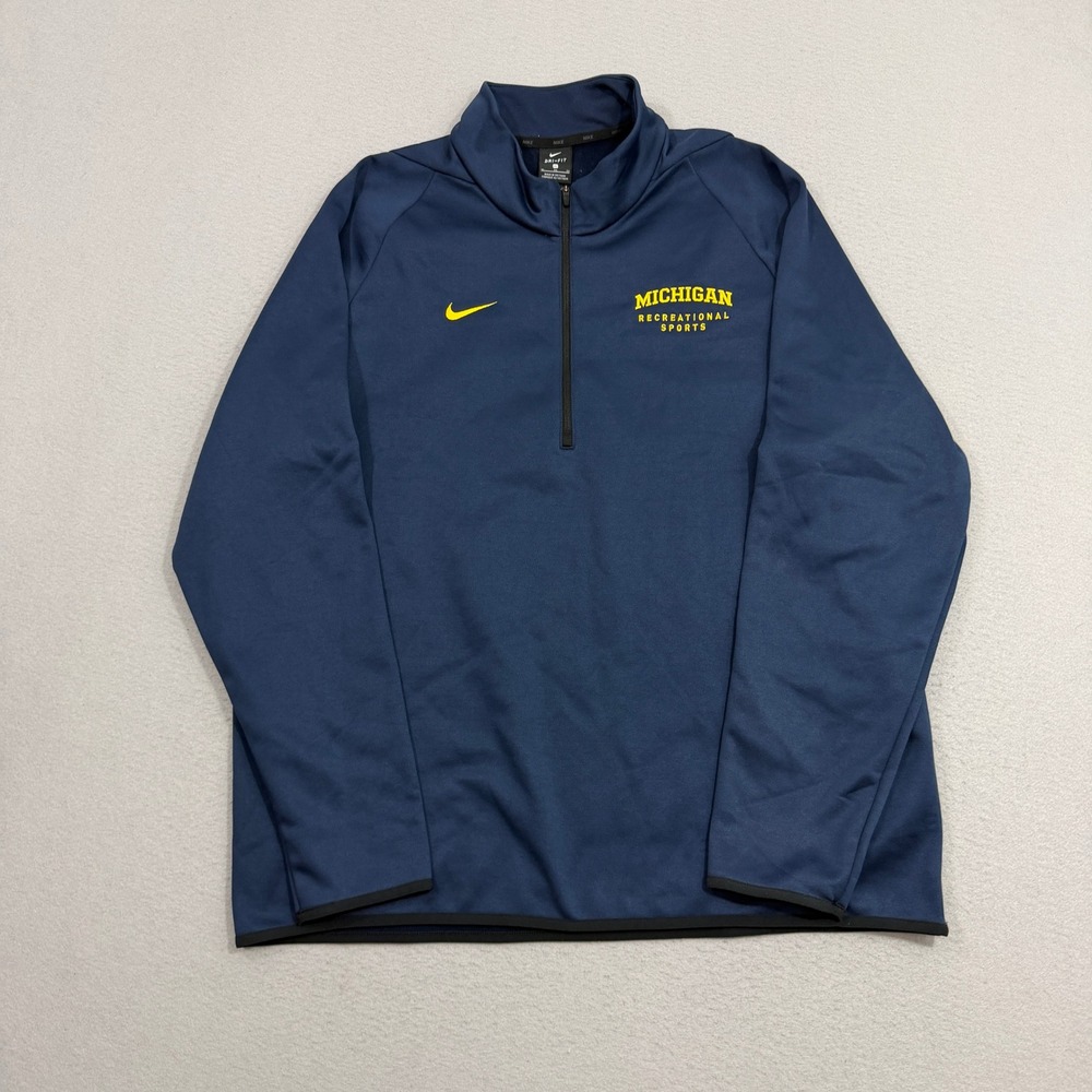 Nike Pullover Mens XL Blue Michigan Recreational Sports Dri-Fit 1/4 Zip Active